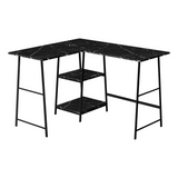 CORNERCASART 48"L-Shaped Computer Desk with Black Marble and Black Metal - PinnacleWorkspace - WhatYouNeedSales