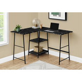 CORNERCASART 48"L-Shaped Computer Desk with Black Marble and Black Metal - PinnacleWorkspace - WhatYouNeedSales