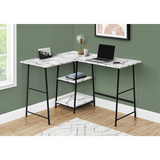 CASART Black/White Marble Corner Computer Desk with Shelves - Ember Workspace - WhatYouNeedSales