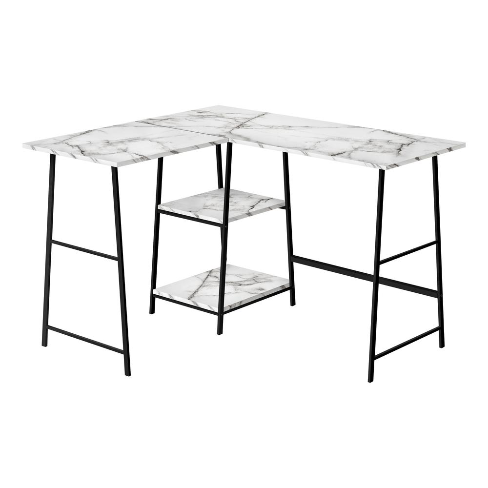 CASART Black/White Marble Corner Computer Desk with Shelves - Ember Workspace - WhatYouNeedSales