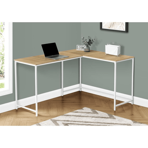 L-Shaped Computer Desk - 58" with White Metal Corners and Natural Finish -PinnacleWorkspace - WhatYouNeedSales