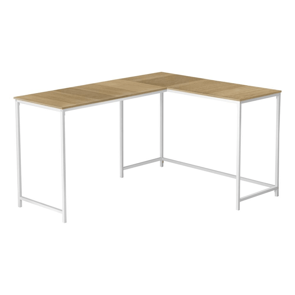 L-Shaped Computer Desk - 58" with White Metal Corners and Natural Finish -PinnacleWorkspace - WhatYouNeedSales