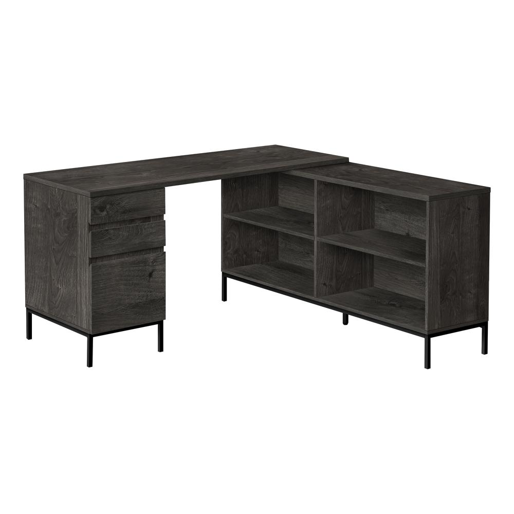 L-Shaped Corner Computer Desk with Storage Drawers - 60"L, Black Grey - Ember Workspace - WhatYouNeedSales