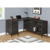 L-Shaped Corner Computer Desk with Storage Drawers - 60"L, Black Grey - Ember Workspace - WhatYouNeedSales