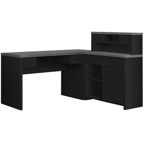 L-Shaped Corner Computer Desk with Storage, Black and Grey Finish - Ember Workspace - WhatYouNeedSales