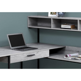 L-Shaped Computer Corner Desk with Hutch, 60" L, Grey/Black Frame - PinnacleWorkspace - WhatYouNeedSales