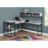 L-Shaped Computer Corner Desk with Hutch, 60" L, Grey/Black Frame - PinnacleWorkspace - WhatYouNeedSales