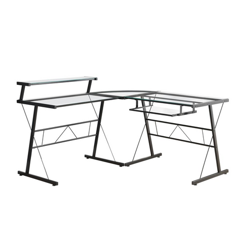 BLACK METAL CORNER COMPUTER DESK  WITH TEMPERED GLASS - Ember Workspace - WhatYouNeedSales