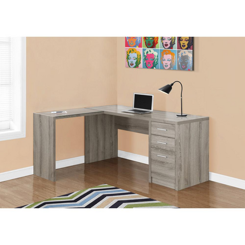 DARK TAUPE CORNER COMPUTER DESK WITH TEMPERED GLASS - Ember Workspace - WhatYouNeedSales