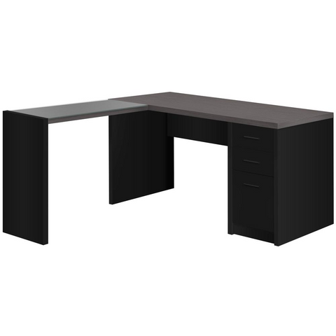 Tempered Glass Corner Computer Desk with Black and Grey Top - Ember Workspace - WhatYouNeedSales