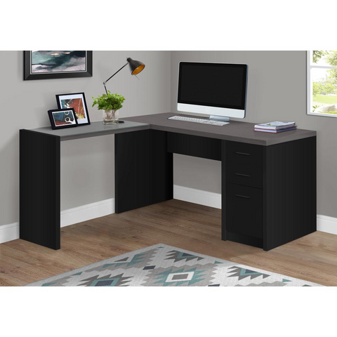 Tempered Glass Corner Computer Desk with Black and Grey Top - Ember Workspace - WhatYouNeedSales