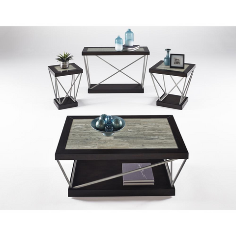 Contemporary Rectangular End Table with Ceramic Tile Inlays