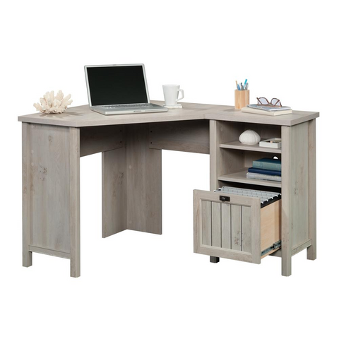 Sauder Costa Corner Computer Desk in Chalked Chestnut Finish - PinnacleWorkspace - WhatYouNeedSales