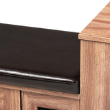 Dark Brown Faux Leather Upholstered 2-Door Wood Shoe Storage Bench with Cabinet - WhatYouNeedSales