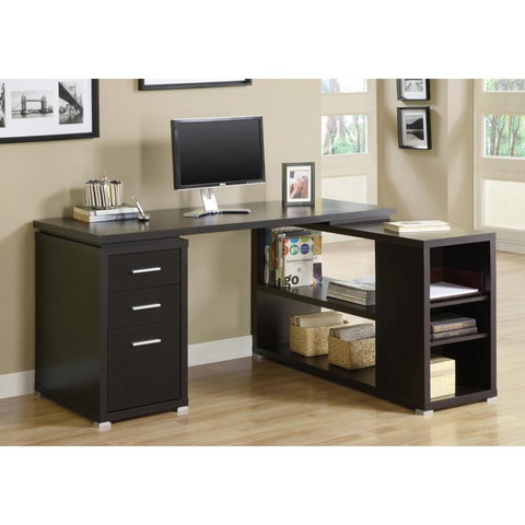 Sunjoy Transitional L-Shaped Corner Computer Desk in Black - PinnacleWorkspace - WhatYouNeedSales