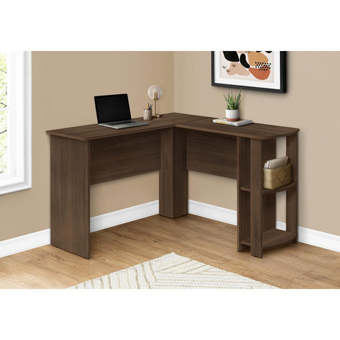 7721 L-Shaped Corner Computer Desk with 2 Shelves, Brown Finish - Ember Workspace - WhatYouNeedSales