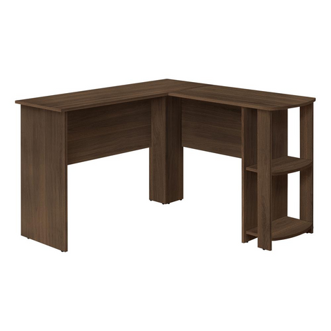 7721 L-Shaped Corner Computer Desk with 2 Shelves, Brown Finish - Ember Workspace - WhatYouNeedSales