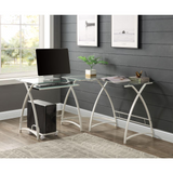 Dazenus Clear Glass and White Finish Corner Computer Desk - Ember Workspace - WhatYouNeedSales