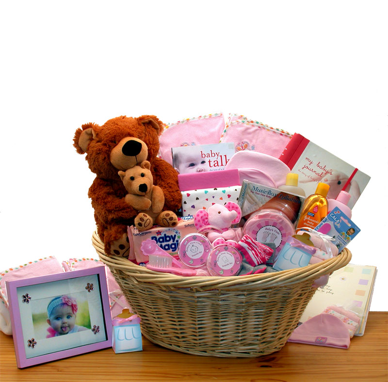 Deluxe Welcome Home Precious Baby Basket-Pink - baby bath set -  baby girl gifts - new baby gift basket - baby gift baskets - baby shower gifts - WhatYouNeedSales