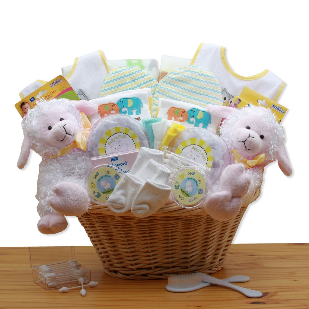 Double Delight Twins New Baby Gift Basket - Yellow - baby bath set -  new baby gift basket - baby gift baskets - baby shower gifts - WhatYouNeedSales