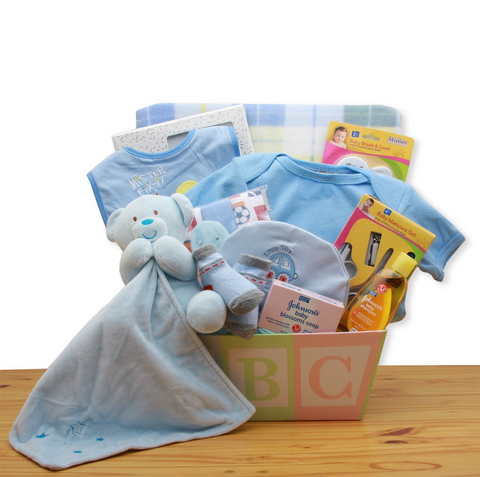 Easy as ABC New Baby Gift Basket - Blue - baby bath set -  baby boy gift basket - new baby gift basket - baby gift baskets - baby shower gifts - WhatYouNeedSales