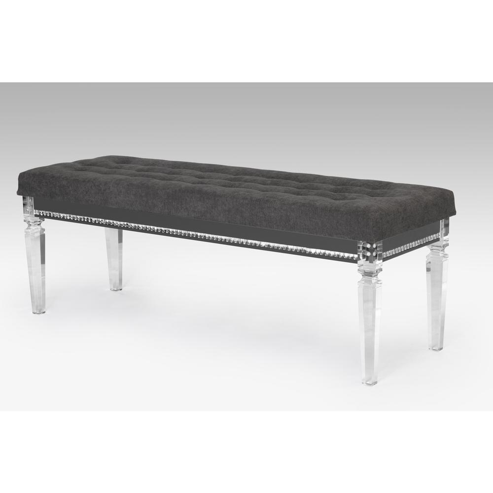 Bench with Tufted Buttons, Gem Strip, and Acrylic Legs - WhatYouNeedSales