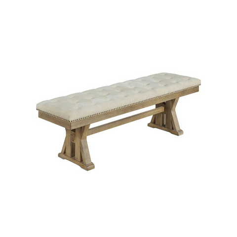 Cushioned dining bench in beige linen fabric - WhatYouNeedSales