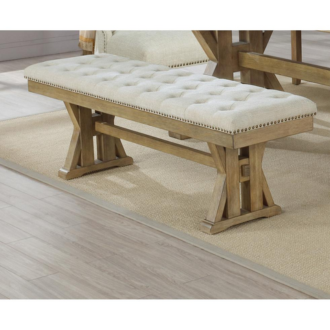 Cushioned dining bench in beige linen fabric - WhatYouNeedSales