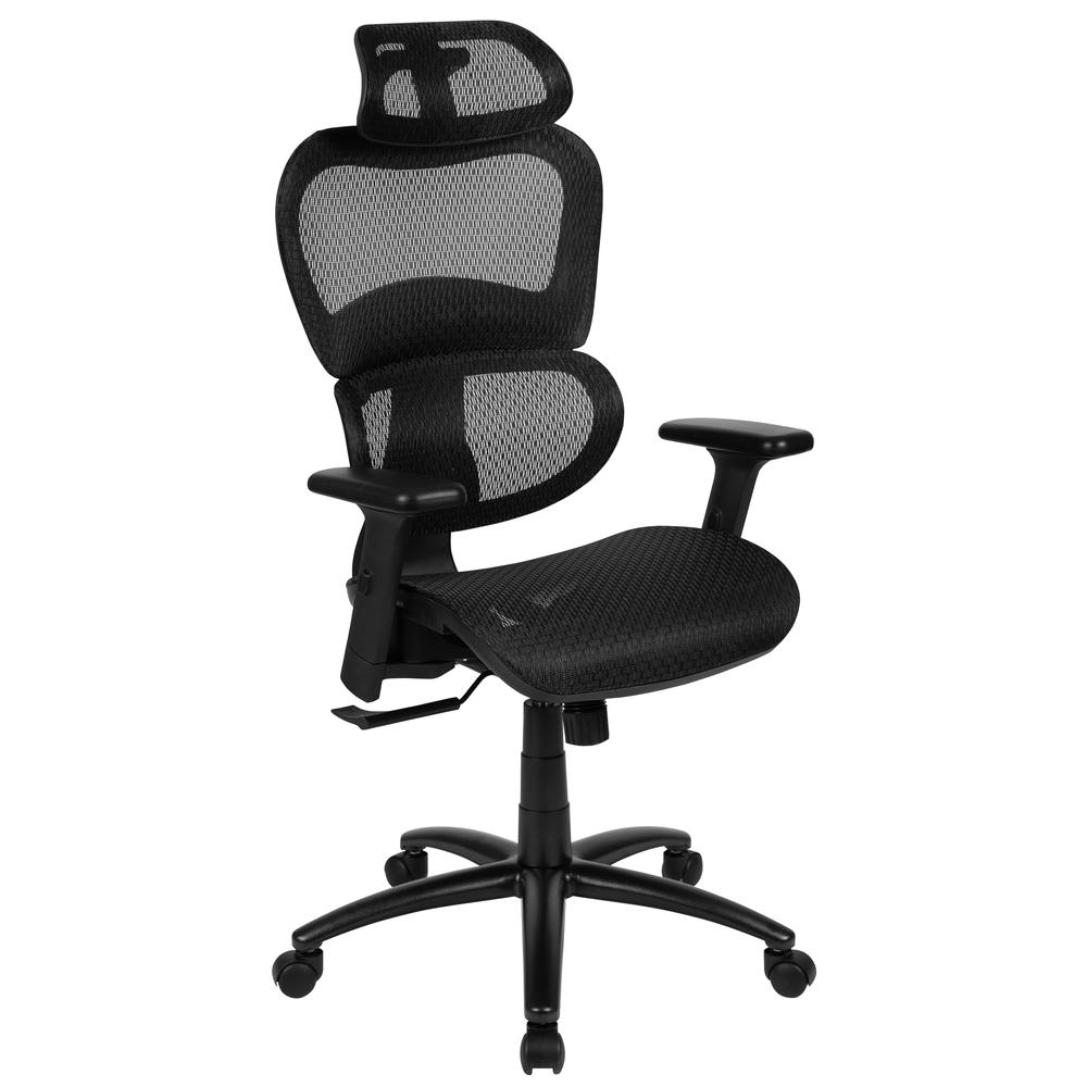 Ergonomic Mesh Office Chair with 2-to-1 Synchro-Tilt, Adjustable Headrest, Lumbar Support, and Adjustable Pivot Arms in Black - WhatYouNeedSales