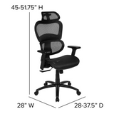 Ergonomic Mesh Office Chair with 2-to-1 Synchro-Tilt, Adjustable Headrest, Lumbar Support, and Adjustable Pivot Arms in Black - WhatYouNeedSales