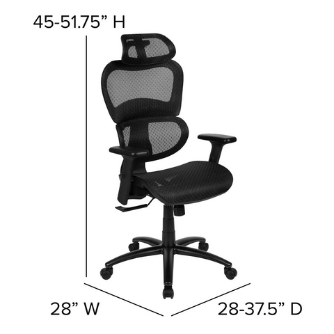 Ergonomic Mesh Office Chair with 2-to-1 Synchro-Tilt, Adjustable Headrest, Lumbar Support, and Adjustable Pivot Arms in Black - WhatYouNeedSales