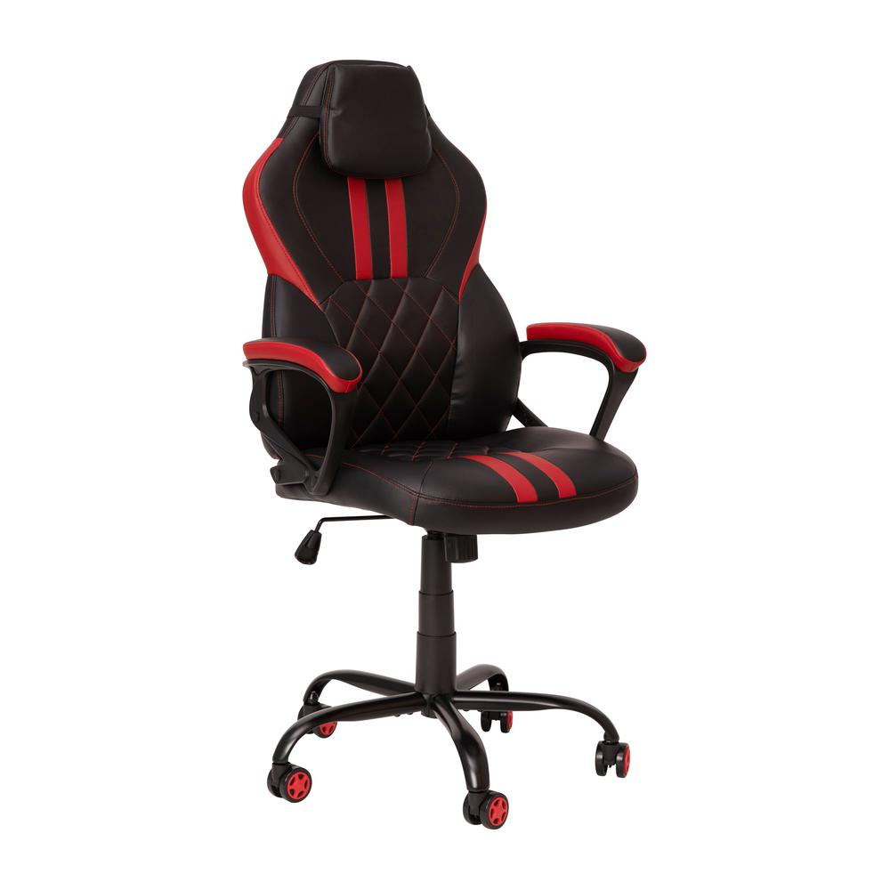 Ergonomic Office Computer Chair - Adjustable Black and Red Designer Gaming Chair - 360° Swivel - Red Dual Wheel Casters - WhatYouNeedSales