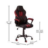 Ergonomic Office Computer Chair - Adjustable Black and Red Designer Gaming Chair - 360° Swivel - Red Dual Wheel Casters - WhatYouNeedSales