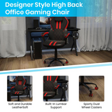 Ergonomic Office Computer Chair - Adjustable Black and Red Designer Gaming Chair - 360° Swivel - Red Dual Wheel Casters - WhatYouNeedSales