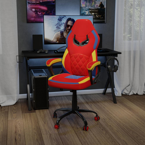 Ergonomic Office Computer Chair - Adjustable Red & Yellow Designer Gaming Chair - 360° Swivel - Red Dual Wheel Casters - WhatYouNeedSales