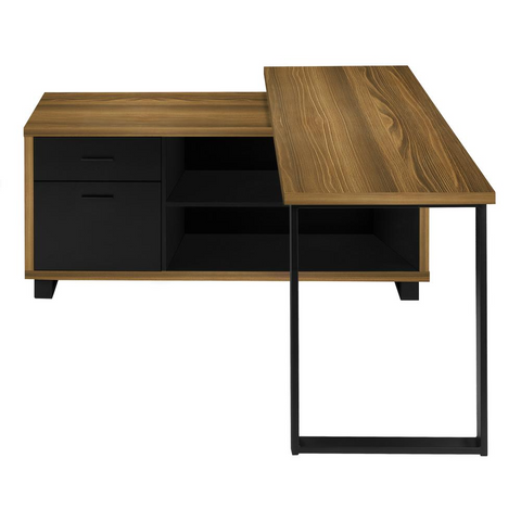 7711 Black Metal Corner Computer Desk with Storage Drawers - PinnacleWorkspace - WhatYouNeedSales