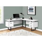 L-SHAPE COMPUTER DESK - 70" / WHITE / BLACK METAL / L/R FACE" - WhatYouNeedSales