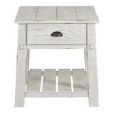 Farmhouse Style End Table with Drawer Storage and Slatted