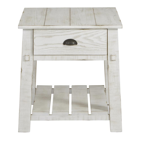 Farmhouse Style End Table with Drawer Storage and Slatted