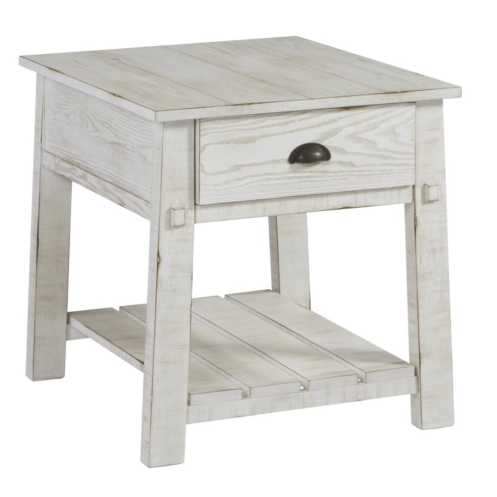 Farmhouse Style End Table with Drawer Storage and Slatted