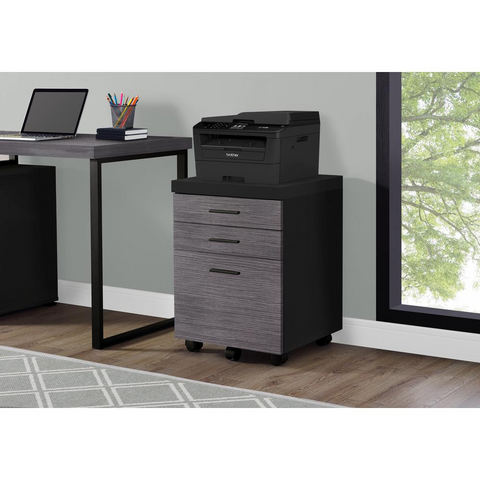 FILING CABINET - 3 DRAWER / BLACK / GREY ON CASTORS - WhatYouNeedSales