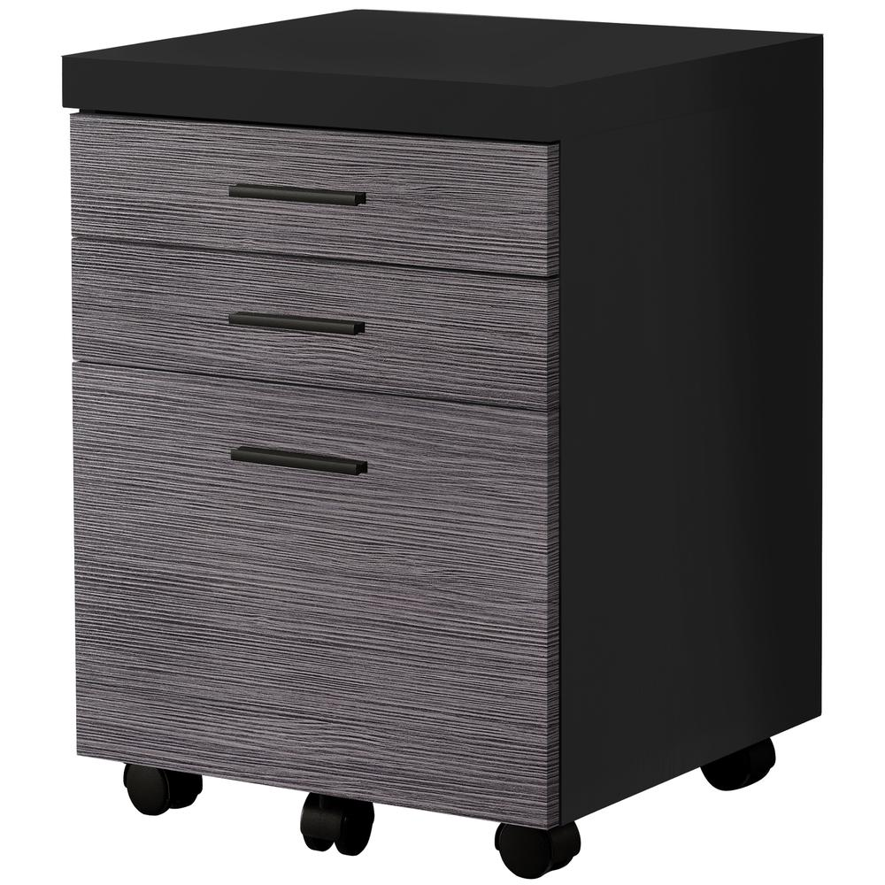 FILING CABINET - 3 DRAWER / BLACK / GREY ON CASTORS - WhatYouNeedSales