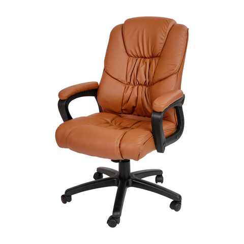 Flash Fundamentals Big & Tall 400 lb. Rated Brown LeatherSoft Swivel Office Chair with Padded Arms, BIFMA Certified - WhatYouNeedSales