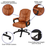 Flash Fundamentals Big & Tall 400 lb. Rated Brown LeatherSoft Swivel Office Chair with Padded Arms, BIFMA Certified - WhatYouNeedSales