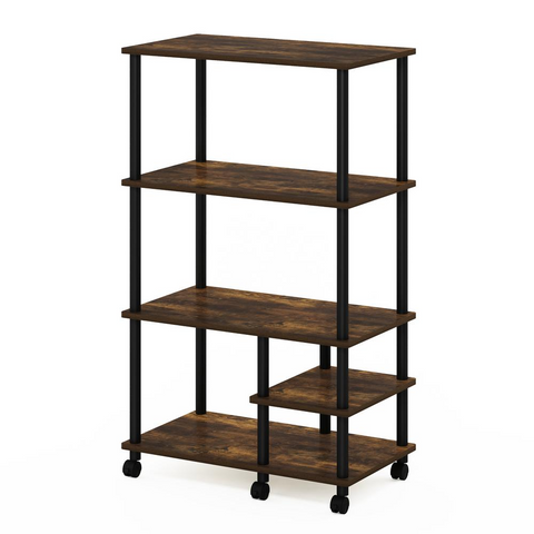 Furinno Turn-N-Tube 4-Tier Toolless Kitchen Storage Shelf Cart, Amber Pine/Black - WhatYouNeedSales