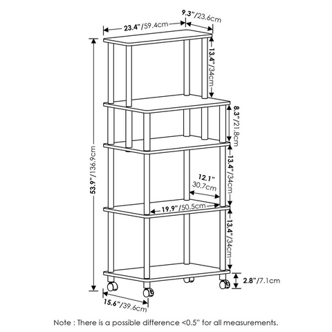 Furinno Turn-N-Tube5-Tier Toolless Kitchen Storage Cart, Americano/Black - WhatYouNeedSales