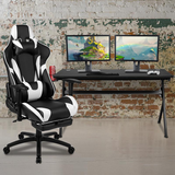 Gaming Desk and Black Footrest Reclining Gaming Chair Set - Cup Holder/Headphone Hook/Removable Mouse Pad Top/Wire Management - WhatYouNeedSales