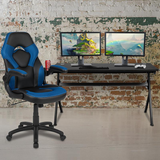 Gaming Desk and Blue/Black Racing Chair Set /Cup Holder/Headphone Hook/Removable Mouse Pad Top - 2 Wire Management Holes - WhatYouNeedSales