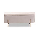 Glam and Luxe Grey Velvet and Gold Finished Metal Storage Bench - WhatYouNeedSales