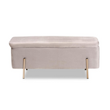 Glam and Luxe Grey Velvet and Gold Finished Metal Storage Bench - WhatYouNeedSales